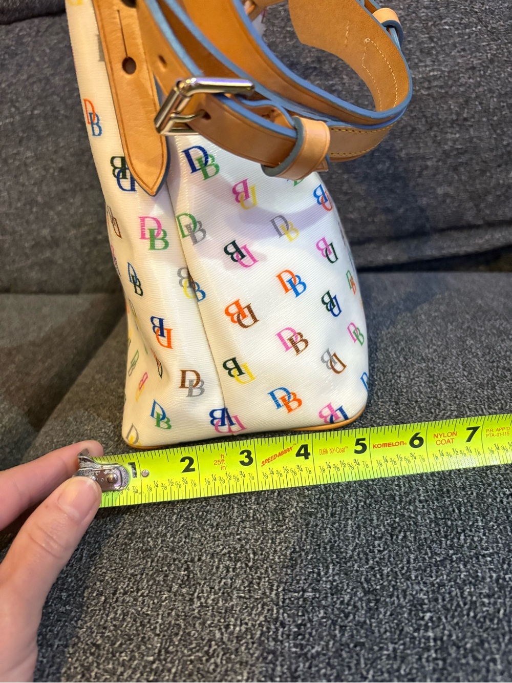 Dooney & Bourke White Multicolor DB Logo Shoulder Bag with Tan Trim - Picture 15 of 16